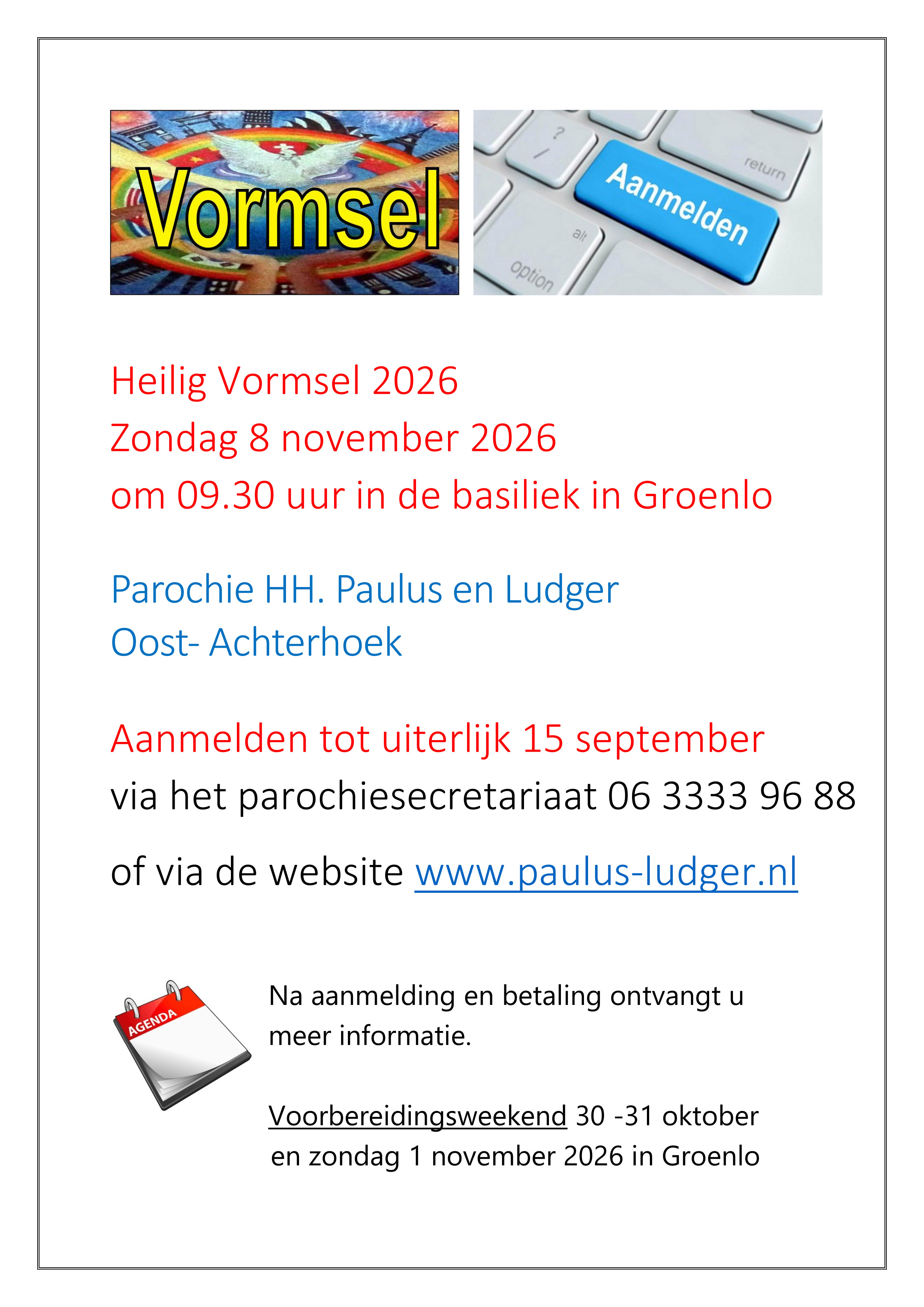 Aanmelden voor Vormsel op 8 november 2026