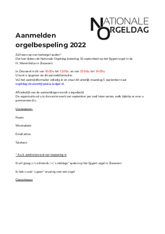 aanmeldformulier nationale orgeldag 2022